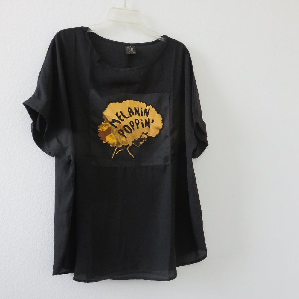 (#G) Double Heart Black Girl Graphic Print Top Size 2X